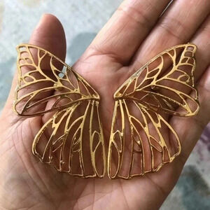 Gold Tone Filigree Big Butterfly Wing Earrings NWT